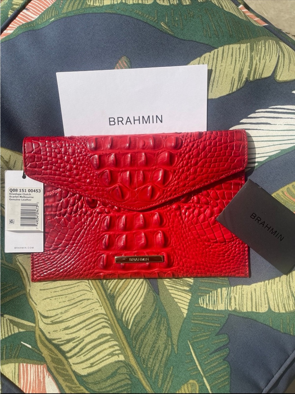 Brahmin Red Croc-Embossed Leather Envelope Clutch - Picture 2 of 5